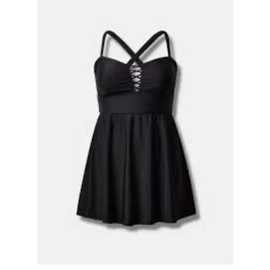 Plus size 1,1xl 14/16 sexy lattice front black swim dress bathing suit